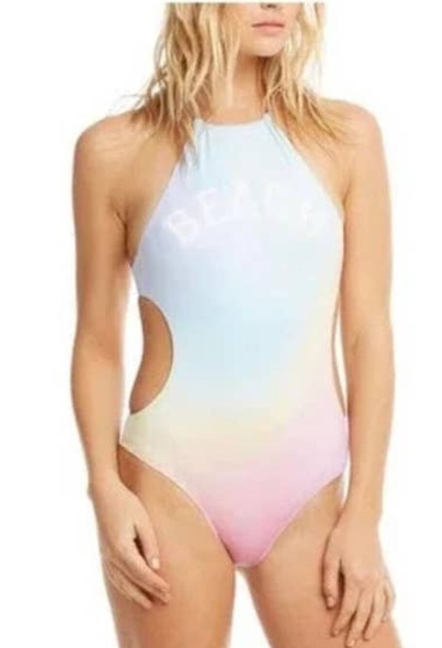 Chaser Pastel Ombre Rainbow Beach Bum One-Piece Cutout Swimsuit - M
